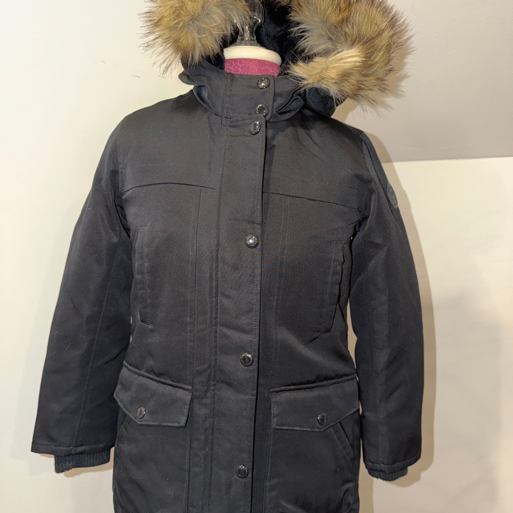 GAP Black Puffer Coat with Fur Hood